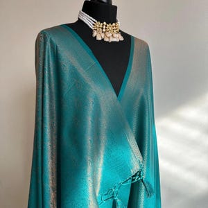 Sea green Soft Silk Saree: Copper Border, Sheen Fabric