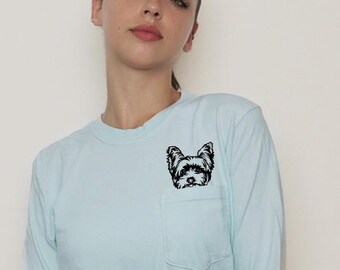 Yorkie mom Long Sleeve Pocket T shirt, Dog Mama Shirt, Dog Yorkshire Terrier Lover Tee, Yorkie Puppy Shirt, Comfort Colors