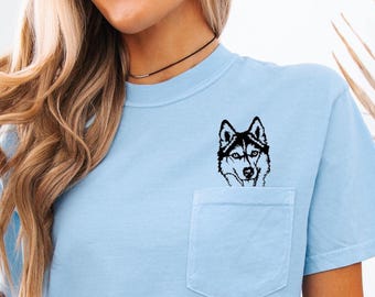 Siberian Husky Dog Paws Pocket T-Shirt, I Love My Dog, Dog Face Shirt, Gifts For Dog Lovers, Cat Gifts For Cat Lovers, Dog Love Shirts,Husky