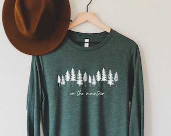 On the mountain trees wildflowers Long sleeve t shirts | Botanical Camping, hiking, nature shirts gift