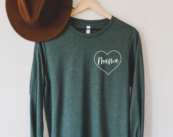 Mama Long Sleeve Shirt (Heart Around) | Mom shirt, Mama Long Sleeve Shirts For Women, Baby Shower Gift, Gift For Mom, Mothers Day Gift