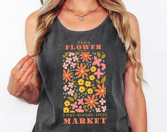 Comfort Colors Flowers Plant Graphic Tank, Botanical Wildflowers Tank Top, Floral Shirt, Gift for Women Boho Wildflower Muscle Tee