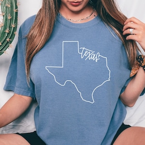 Chemise carte du Texas couleurs confort, chemise de fan du Texas, fierté du Texas, cadeaux pour étudiants, chemises d'État, tee-shirt du Texas, ville du Texas, chemises d'été