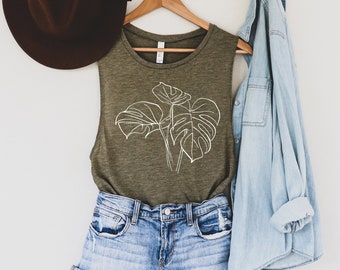 Monstera Wildflowers Plant Muscle Tank, Botanical Flower Tank Top, Floral Shirt, Gift for Women Boho Wildflower Muscle Tee