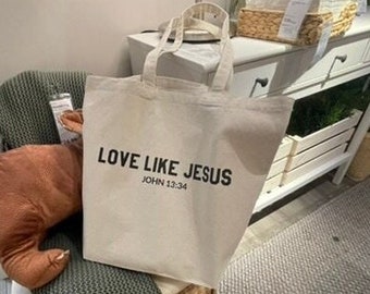 Love like Jesus Christian Canvas Tote Bag, Retro Tote Bag, Aesthetic Tote, Trendy Tote Bag, Cute Tote Bag, grocery Bag, Farmers Market Bag