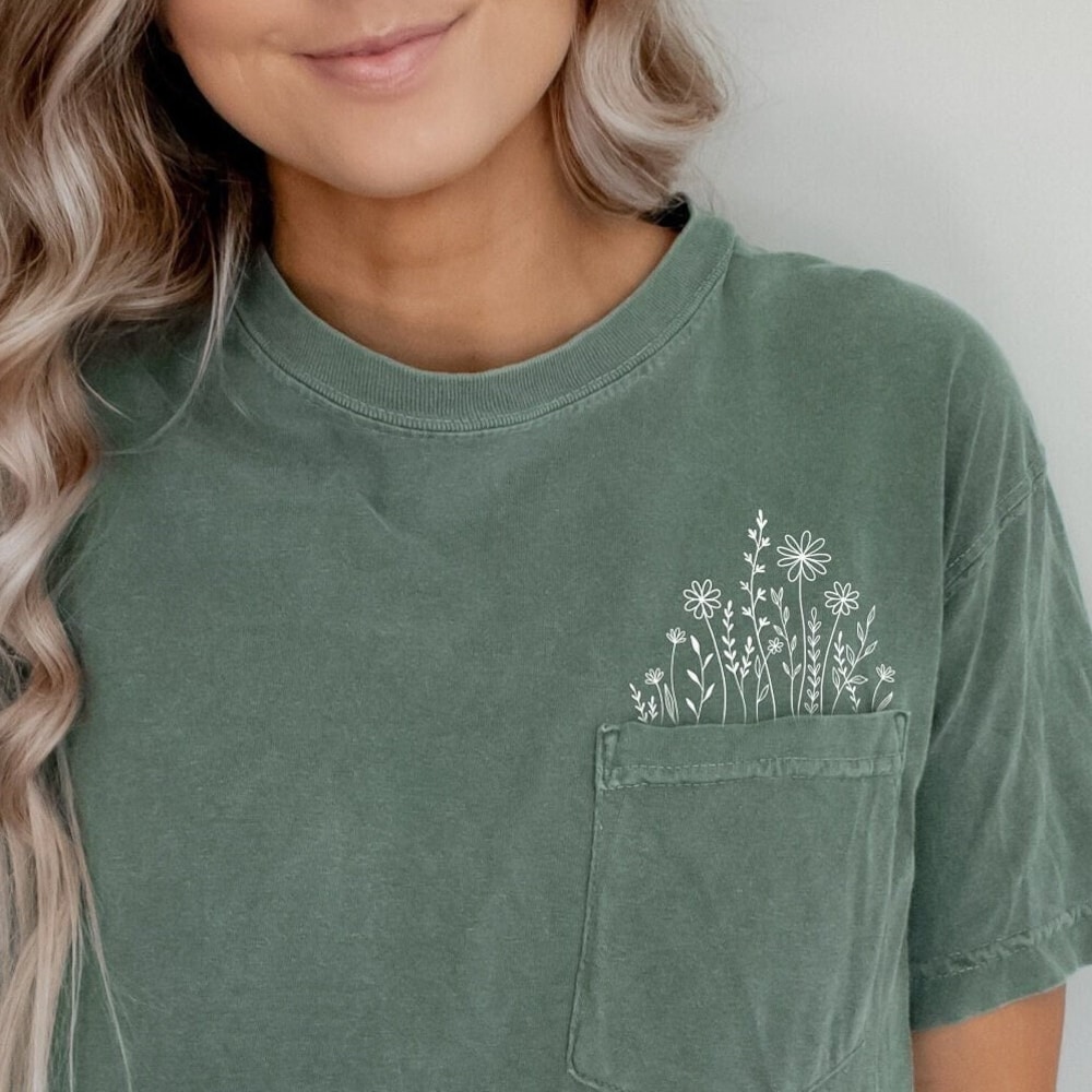 Flower Shirt Wild Flowers Pocket Shirt, Wildflower Tshirt, Floral Shirt, Botanical Shirt, Flower Shirt, Nature Lover Shirt,Ladies Shirts, Womens Tees Botanical Shirt Men Women Teerealmstore