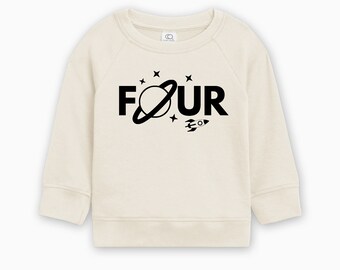 Organic Cotton 4th Birthday Pullover Girl, Birthday Girl Shirt, Girls Birthday Pullover Sweatshirt, FOUR Shirt, Fourth Boys Birthday Outfit