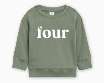 Organic Cotton Four Birthday Pullover, 4th Birthday Shirt Boy Girl Fourth Birthday Outfit Minimal