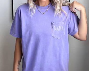 m-mamu　0103 ♡ Mama Shirt, Comfort Colors Mama Shirt, Pocket Mama Shirt