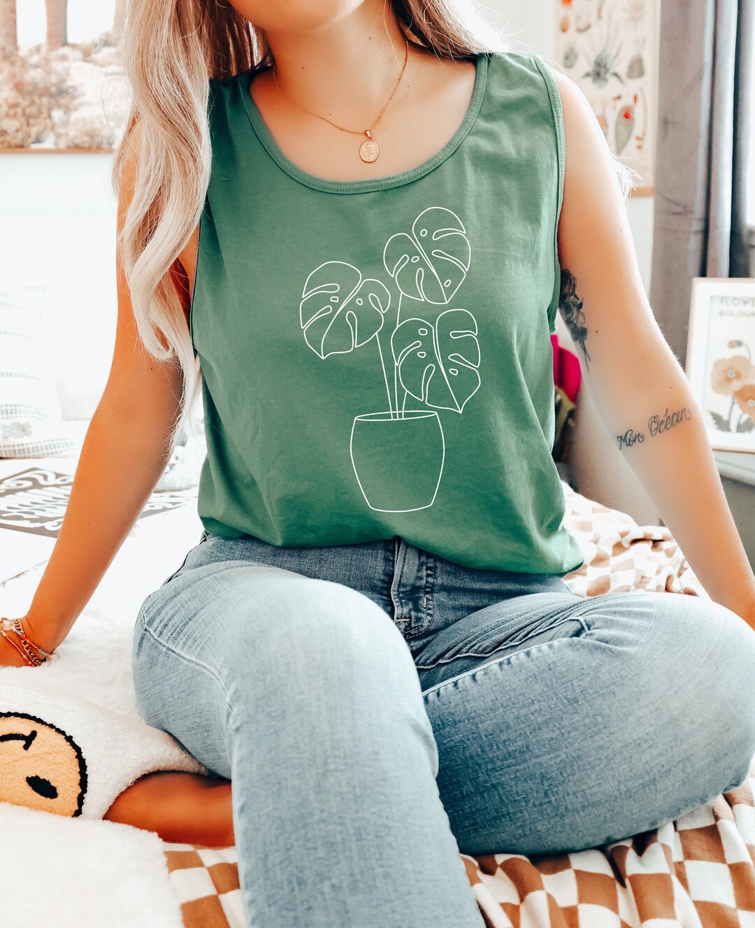 Botanical Block Print Cotton Tank Top