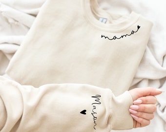 Personalized Mama Sweatshirt with Kid Names on Sleeve, New Mom Gift, Cool Mom Sweater, Mothers Day Gift, Birthday Gift for Mom, Christmas