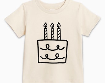 Organic Cotton Three birthday Cake Shirt, Third Birthday Toddler Shirt, 3rd Candle Shirt, Three Birthday Shirt, 3rd kid Birthday Party Shirt