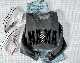 Comfort Colors Mama Lightning Mid-weight Vintage Sweatshirt | Mom Cute Sweater, Mother's day sweatshirt, Gift for mom, Grandma, mommy shirt