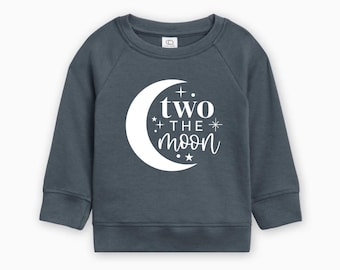 Organic Cotton Two The Moon Space Birthday Shirt, Toddler Tee, Boy Pullover Girl Long Sleeve