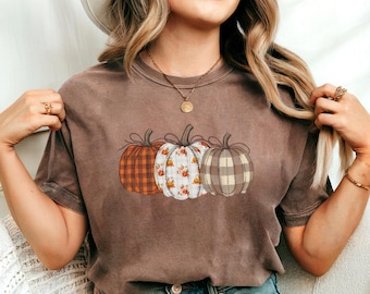 Comfort Color Thanksgiving day Pumpkin Shirt | Fall Turkey Pumpkin Autumn Fall Thanksgiving Shirt, Pumpkins Shirt, Checkered Pumpkin Shirt