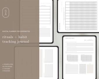 Månatlig vanerapportering 2025, självincheckningsplanerare, digital planerare, GoodNotes-planerare, iPad-planerare, dagliga planerarklistermärken, Rituals-planerare