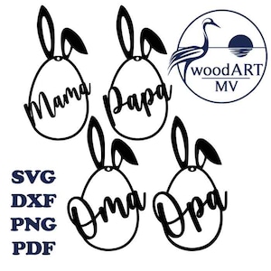 Lot d'œufs de Pâques avec noms, décorations de Pâques, SVG, PDF et autres formats