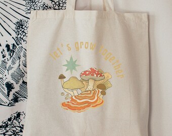 Mushroom tote Mushroom Bag  Aesthetic Tote Bag Nature Tote Bag Botanical Tote Bag Produce Bags Foraging Bag Mushroom Tote Bag