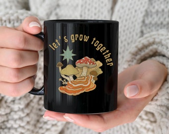 Mushroom Mug  Cottagecore Mug Mushroom Mugs Magic Mushroom Cup Plant Mug Amanita Mushroom Aesthetic Mugs Goblincore Mug11oz Black Mug