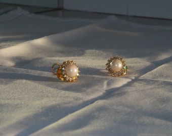 Pearl Diamond Earrings 14k Gold