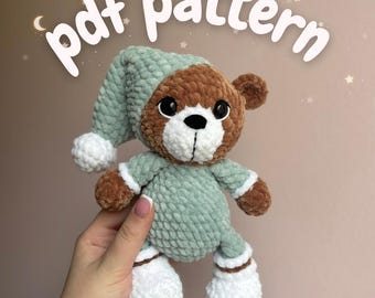 Patrón de osito de peluche a crochet en PDF, tutorial para crear un pijama de peluche amigurumi (descarga digital).