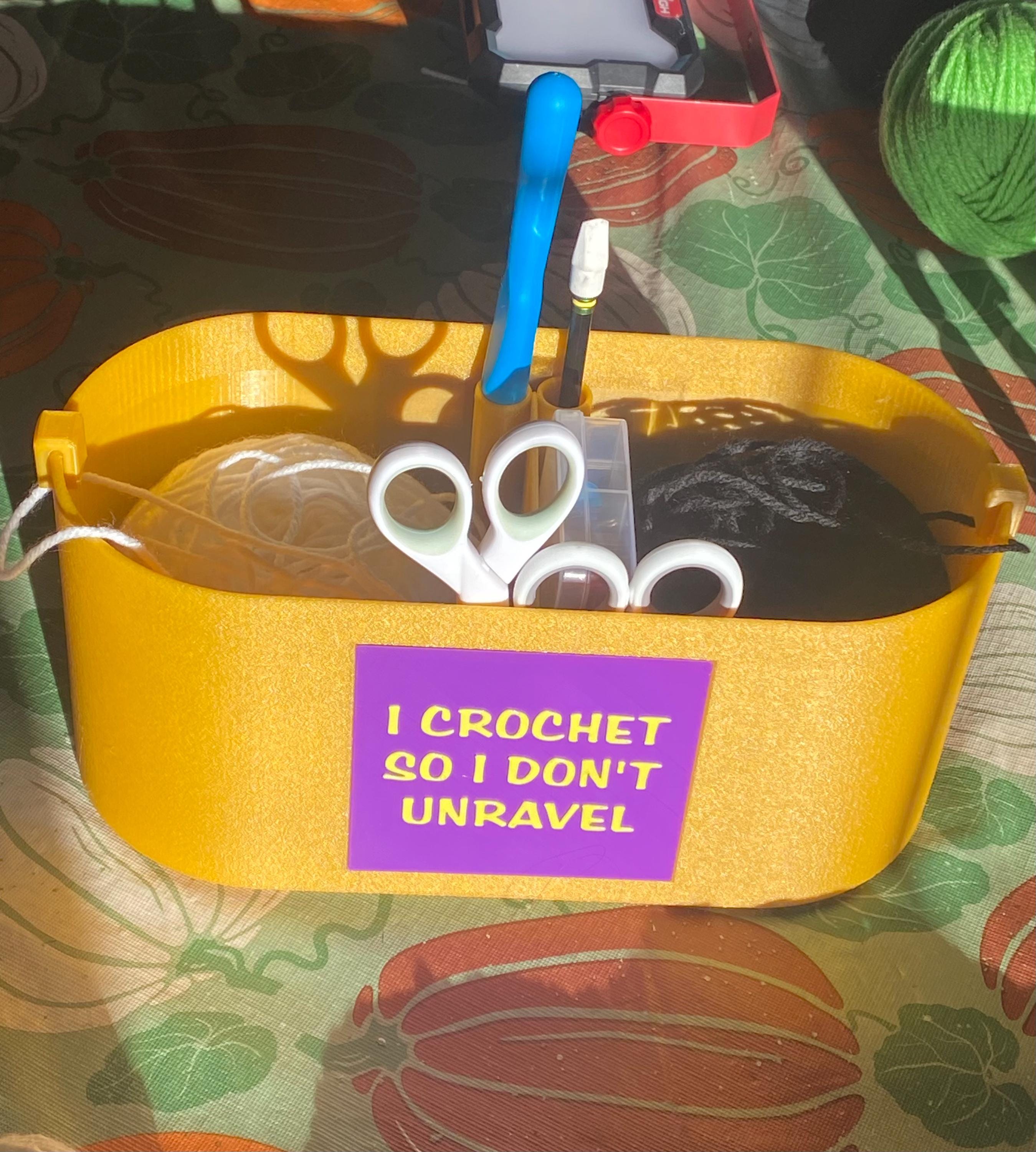 Personalized Double Yarn Bowl with Tool Storage – Custom Crochet & Knitting Organizer