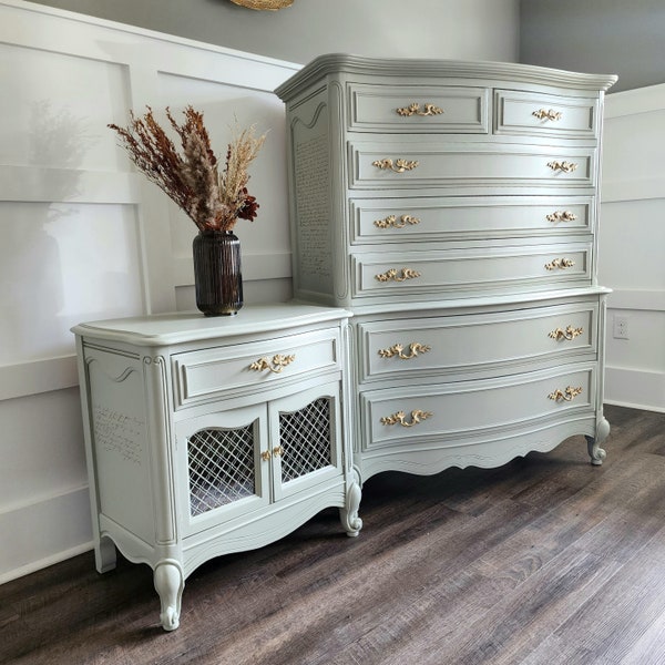 SOLD- Refinished Large French Provincial Dresser and night stand