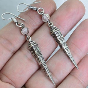 Handmade Moroccan Tuareg Silver African Earrings with Pink Stone – Berber Ethnic Victorian Style Earrings, Boho Tribal Gift for Her