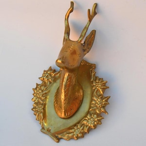 Vintage Brass Gazelle Faucet – Moroccan Decorative Water Spigot with Engraved Floral Backplate