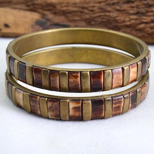 Vintage Moroccan Brass Bangle Bracelets Pair, Handmade Boho Tribal Ethnic Jewelry - Morocco jewelry