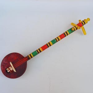 Small Guenbri Music Instrument Strings Tunes, Handmade Sintir Spiritual Instrument, Wood Carving Folk Art, Professional Cow Horn Sound