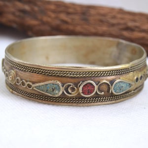 Antikes Silber Berber Manschette Armband aus der Region Tiznit mit Türkis Steinen, Marokko - Vintage Berber Schmuck - Marokko