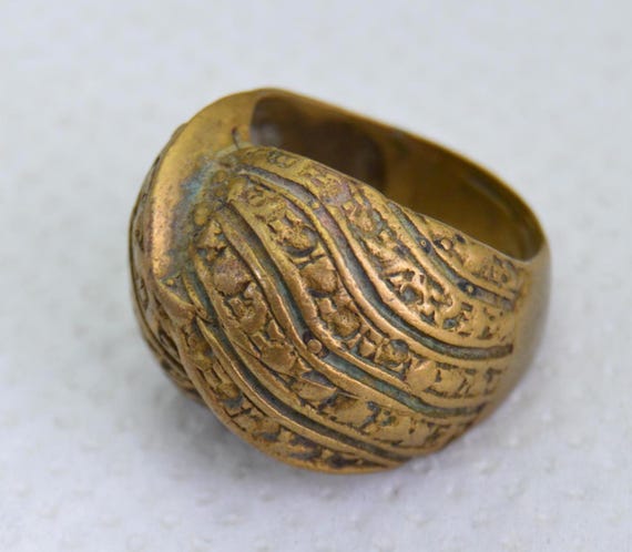 Antique Moroccan Solid Brass Ring – Handmade Berb… - image 2