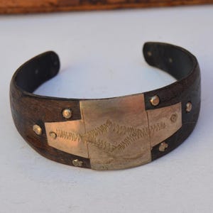 Vintage Tuareg Ebony Wood and Silver Cuff Bracelet – Handmade Tribal Berber Jewelry from Mauritania - Bohemian jewelry