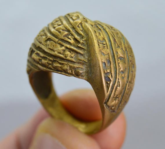 Antique Moroccan Solid Brass Ring – Handmade Berb… - image 1