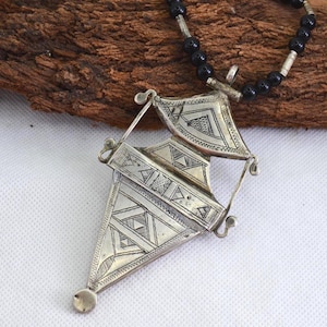 Vintage Tuareg Southern Cross Pendant Necklace, African Silver Handcrafted Bohemian Tribal Jewelry