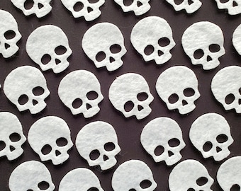 50 Pre-cut Felt Skulls | Precut Shapes for DIY Sewing Crafts | Die Cut Skull Halloween Craft Felt