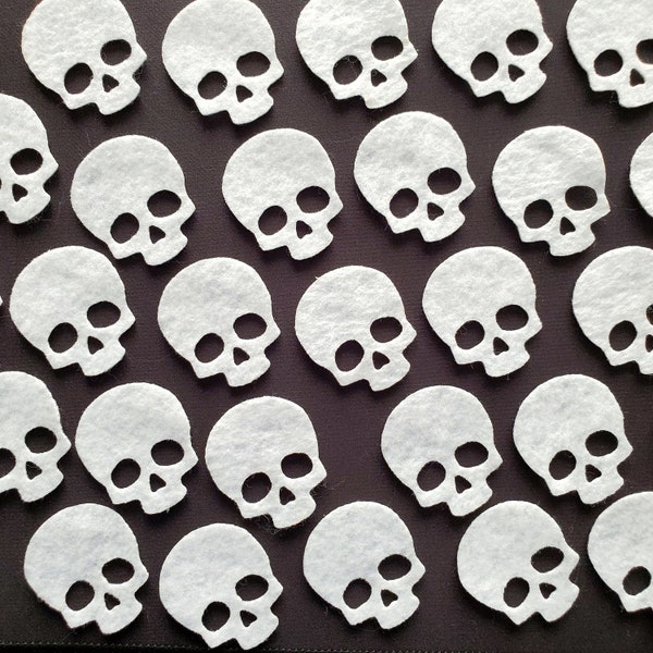 50 Pre-cut Felt Skulls | Precut Shapes for DIY Sewing Crafts | Die Cut Skull Halloween Craft Felt