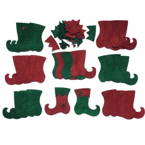 24 Pre Cut Felt Elf Shoes  | Die Cut Holiday Embellishments | Cut Out Felt Ornament Shapes for DIY Sewing Christmas Crafts
