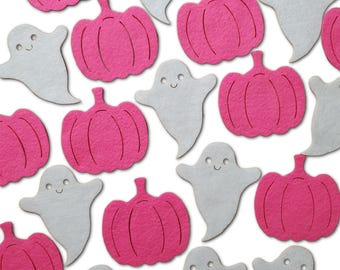 25 Pre-cut Felt Ghosts & Pink Pumpkin Cutouts | Cut out shapes for DIY Sewing Crafts | Die Cut Pumpkin Halloween Craft Felt