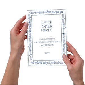Blue & White Dinner Party Invitation – Editable Canva Template | Printable Invitation