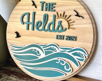 Coastal Beach House Personalized AirBnb Sign Vacation Rental Welcome Sign Housewarming
