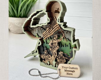 Military Keepsake with Dog Tag, Army Retirement Gifts, Veteran Day Gift, Americana Decor