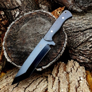 Handmade Tanto Knife: Forged 80CRV2 Steel Blade, Wood Handle