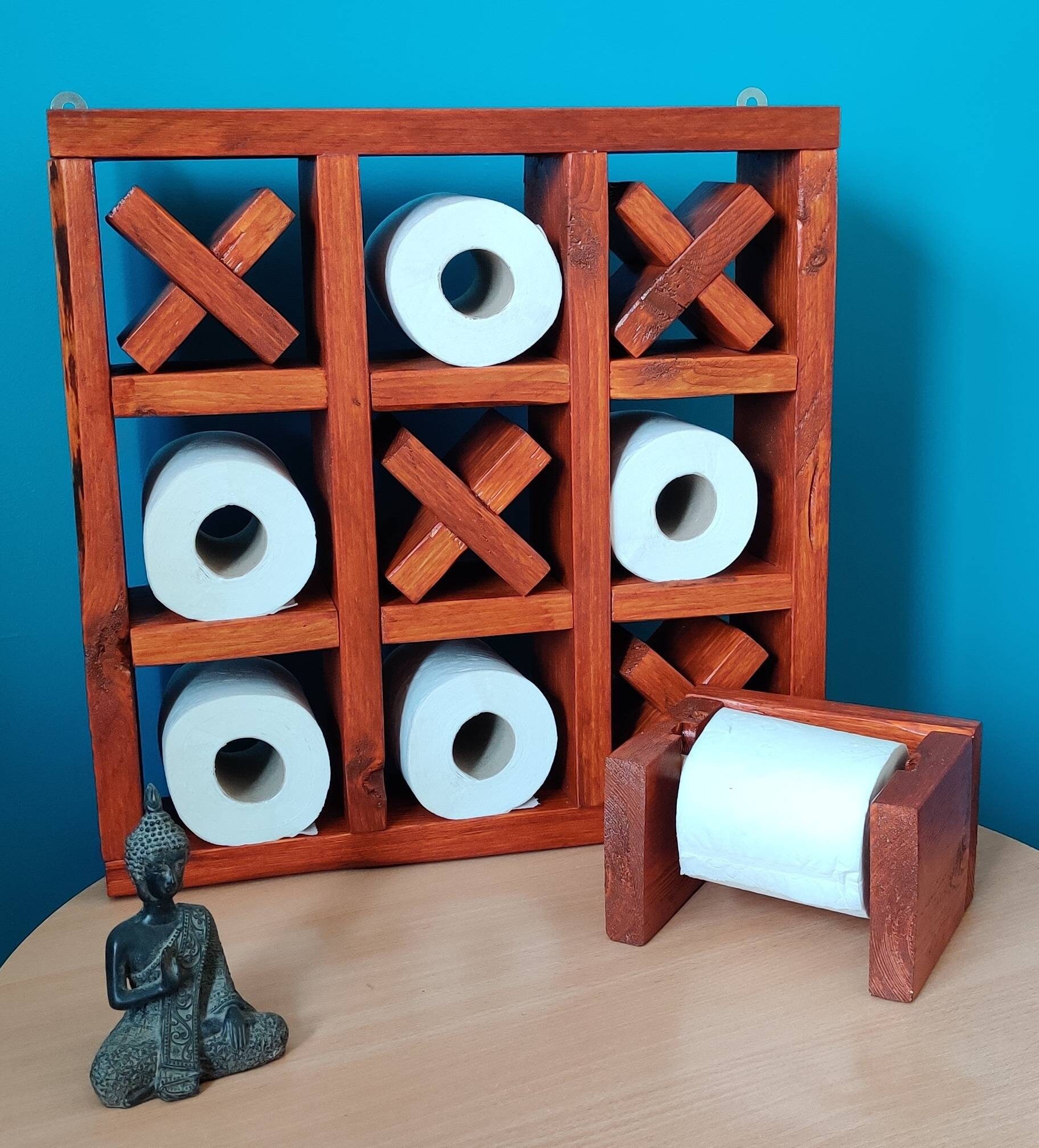 Étagère à Papier Toilette En Bois – Design Morpion – Marron – Neuf