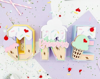 Ice Cream 3d Letters, Ice Cream Letters, Ice Cream Birthday, Ice Cream Party, Ice Cream Decor, Party Decoration