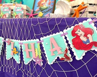 Estandarte de sirena, estandarte de sirena, estandarte de Ariel, cumpleaños de sirenita, fiesta de sirenita, decoraciones para fiestas