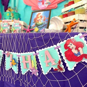 Estandarte de sirena, estandarte de sirena, estandarte de Ariel, cumpleaños de sirenita, fiesta de sirenita, decoraciones para fiestas