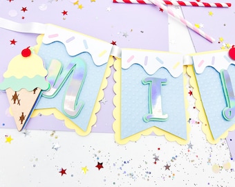 Banner Ice Cream, Ice Cream Theme Banner, Ice Cream Garland, Ice Cream Party Garland,Ice Cream Happy Birthday Banner, Ice Cream Decorations