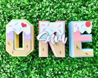 Letras 3d de helado, letras de helado, cumpleaños de helado, fiesta de helado, decoración de helado, decoración de fiesta